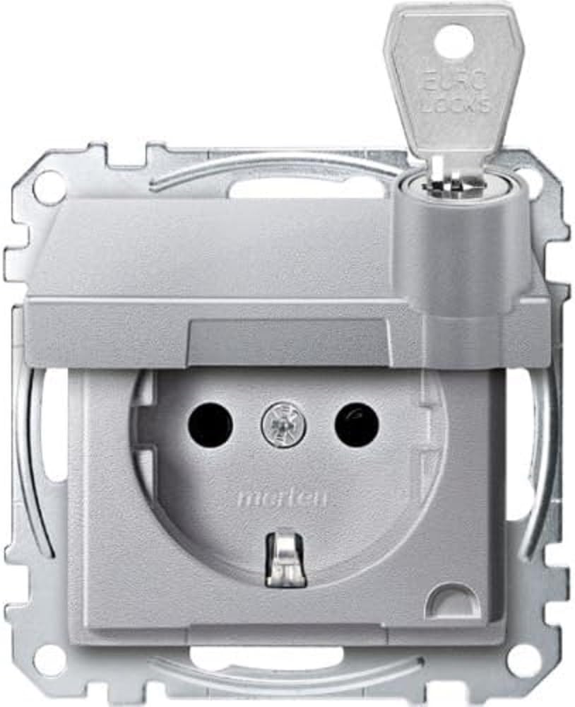 Schneider Electric Merten MEG2315-0460 Schuko socket, hinged lid, lockable, earthing contact socket, various closures, BRS, plug-in terminals, aluminium, Aquadesign