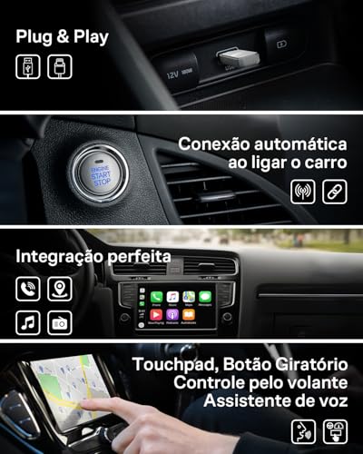 Adaptador Wireless CarPlay e Android Auto Stage LinkFree, Compatível Apenas com Veículos com CarPlay Original via Cabo, Converte CarPlay com Fio em Sem Fio, Plug & Play USB-C/USB