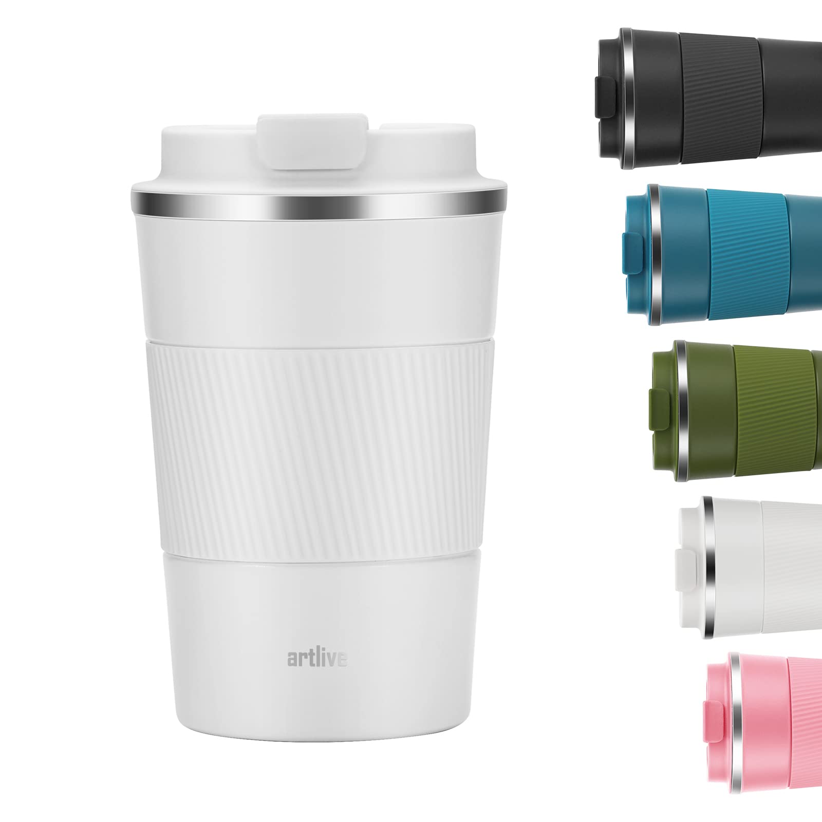 Artlive Coffee Cup, Reusable, Insulated & Double Wall Travel Mug - Travel Cup Thermal Stainless Steel Eco-Friendly with Lid - Hot & Cold Coffee Mug 510ml (WhiteGrip) — image 1