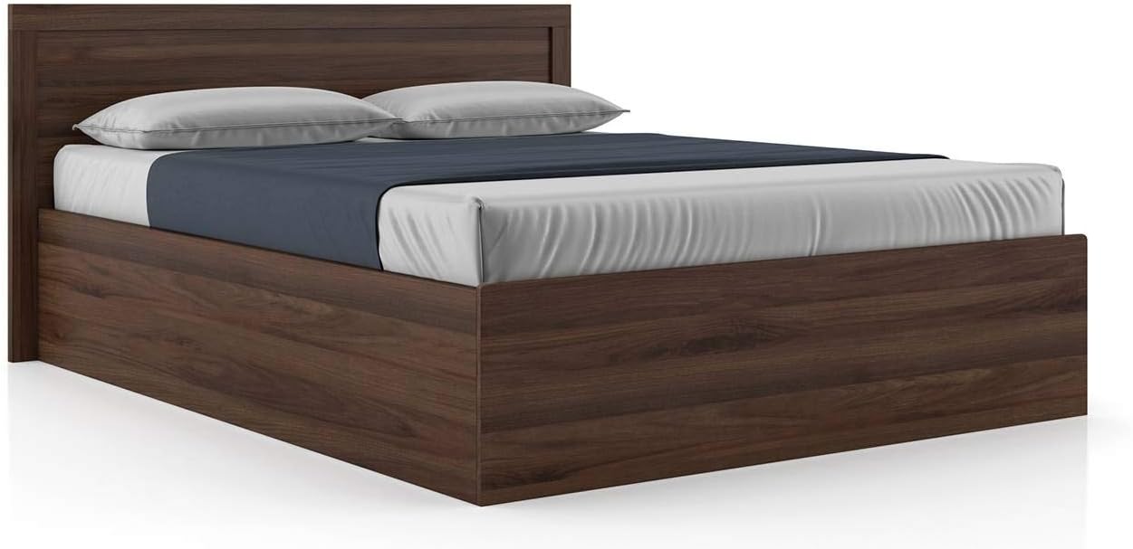 URBAN LADDER LET'S CREATE Covelo Queen Size Engineered Wood Bed with Storage (Walnut Finish)