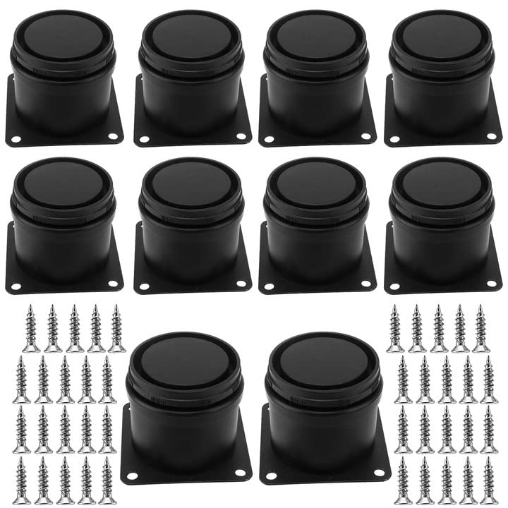 SINJEUN 10 Pcs 50x60 mm Black Adjustable Furniture Legs, Stainless Steel Cabinet Feet Height Adjustable 0-15mm with 40 Screws, Furniture Replacement Feet for Desk, Sofa, Bed, Cabinet