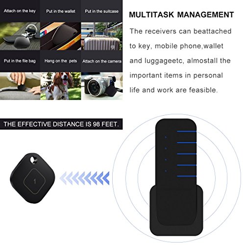 Wireless Key Finder Wallet Locator – Luxsure Mini Item Tracker Cell Phone Luggage Bags Purse Pet Remote Control Anti-Lost Tag w/Base Support, 1 RF Transmitter & 4 Receivers (Black KF4) - Thumbnail 6
