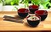 Kovot Set of 4 Japanese Style Miso Soup, Ramen Noodle Ceramic Bowls - 20 oz with Spoons and Chopsticks - Black with Red Interior