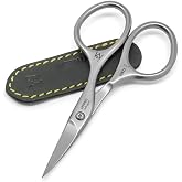 GERMANIKURE Curved Nail Scissors, Made in Solingen Germany, Leather Case | Precision Grooming for Facial Hair, Made in Solingen, FINOX German Steel, Comfortable Control, Ideal Gift for Him
