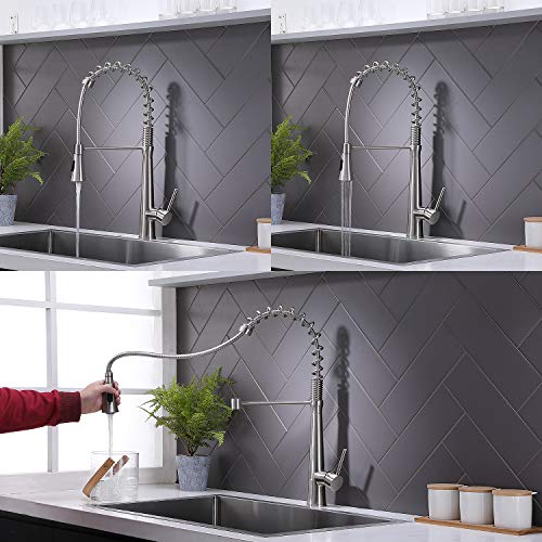Hotis Stainless Steel Single Lever Handle Pull Down Sprayer Kitchen Faucet, Kitchen Faucets Brushed Nickel Finish - Thumbnail 3