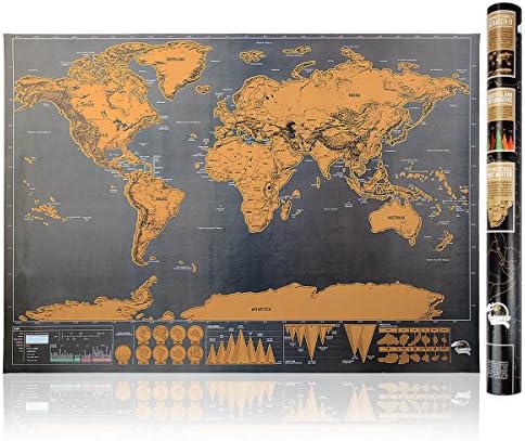BIG Scratch Off World Map | Luxury Scratchable Trip Poster &amp; Premium Travel Gift | Personalized and Deluxe Tracker Journal &amp; Adventures Wall Decor + BONUS Black Tube | 32x23 inches by Worldolo