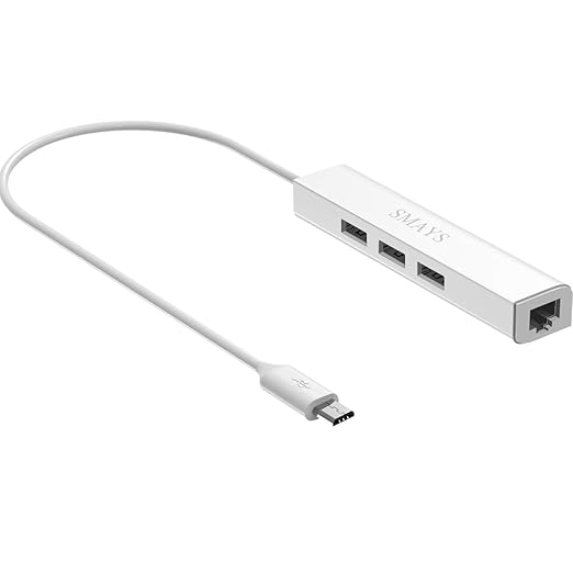 Smays Micro USB zu RJ45 Ethernet LAN Netzwerkadapter Combo OTG Hub, kompatible Windows/Android/Raspelbian Jessie Tablet, Linx