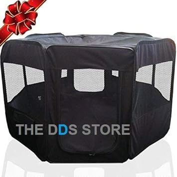 THE DDS STORE Portable and Foldable Zipper Bottom Sealed Pop up Dog Exercise Pen for Outdoor Yard Use (Black, 31