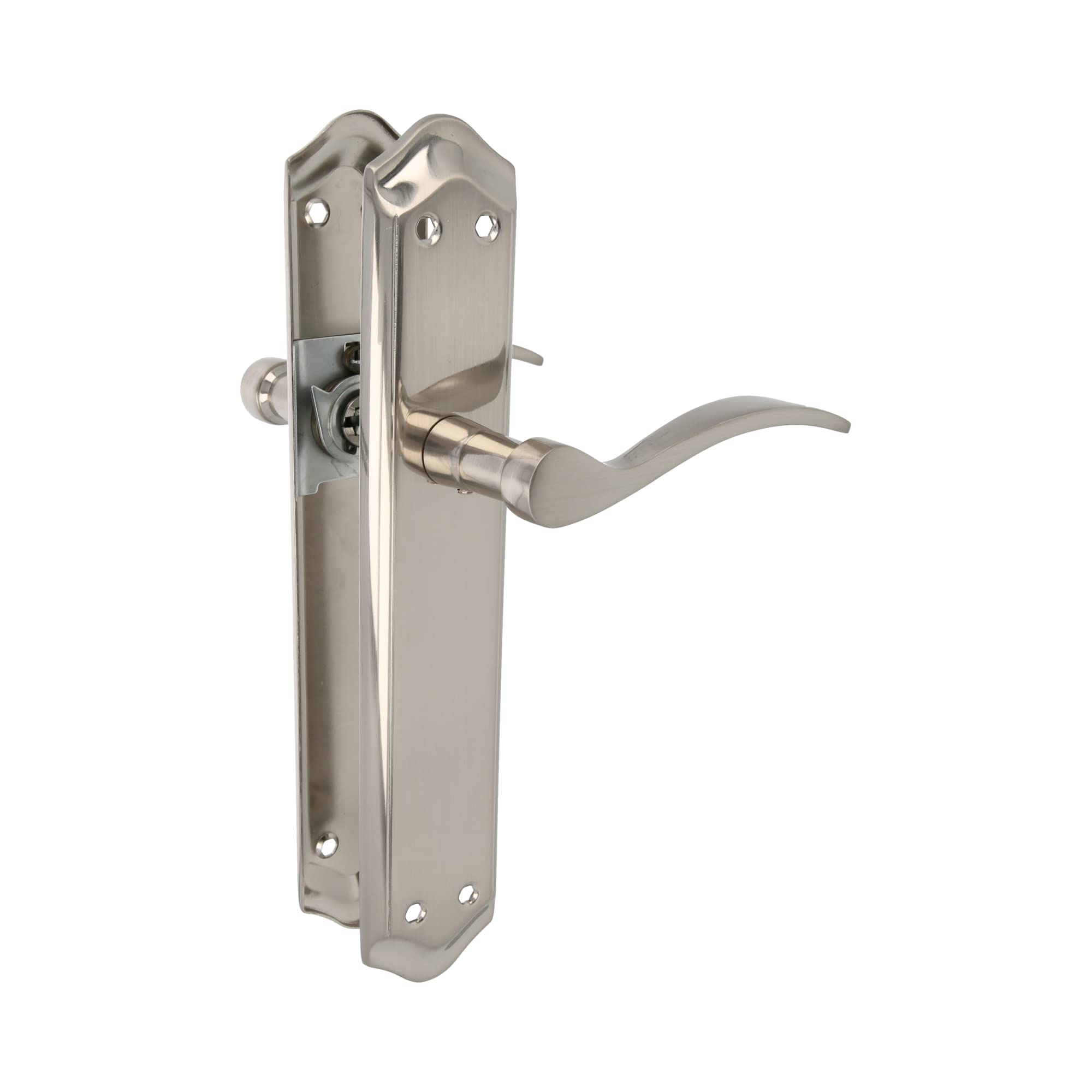 Amig - Plate Handle Set | Suitable for Interior and Exterior Passage Doors with Crank Handle, Comfortable, Elegant and Timeless | Brass | Silver Colour | 256 x 48 mm