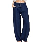 yoeasy Women Cotton Linen Drawstring Wide Leg Pants High Waisted Casual Loose Trousers with Pockets