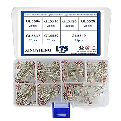 BGTXINGI 175pcs 7Values 5mm Photoresistor Optoresistor Photo Light Sensitive Resistor Assortment Kit (GL5506 /GL5516 /GL5526 /GL5528 /GL5537 /GM5539 /GL5549) (LDR Photo Resistors Light-dependen)