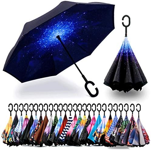 Spar. Saa Double Layer Inverted Umbrella with C-Shaped Handle, Anti-UV Waterproof Windproof Straight Umbrella for Car Rain Outdoor Use