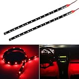Partsam 2pcs Car Interior Under Dash Floor Decorative LED Lights Strip Red 2 x 12 15LED