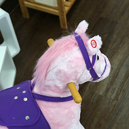 Kinbor Rocking Horse Plush Kids Baby Girls Boys Pony Rocking Horse Unicorn Ride on Toy Walking Horse Children’s Day Birthday Gift with Wheels and Neigh Sound