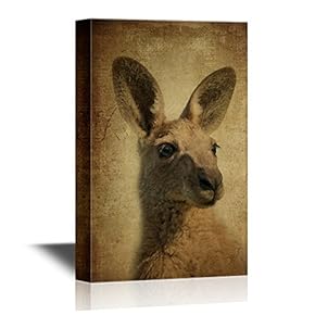 Wild Animal Canvas Wall Art - A Kangaroo on Vintage Background - Gallery Wrap Modern Home Art | Ready to Hang - 12x18 inches