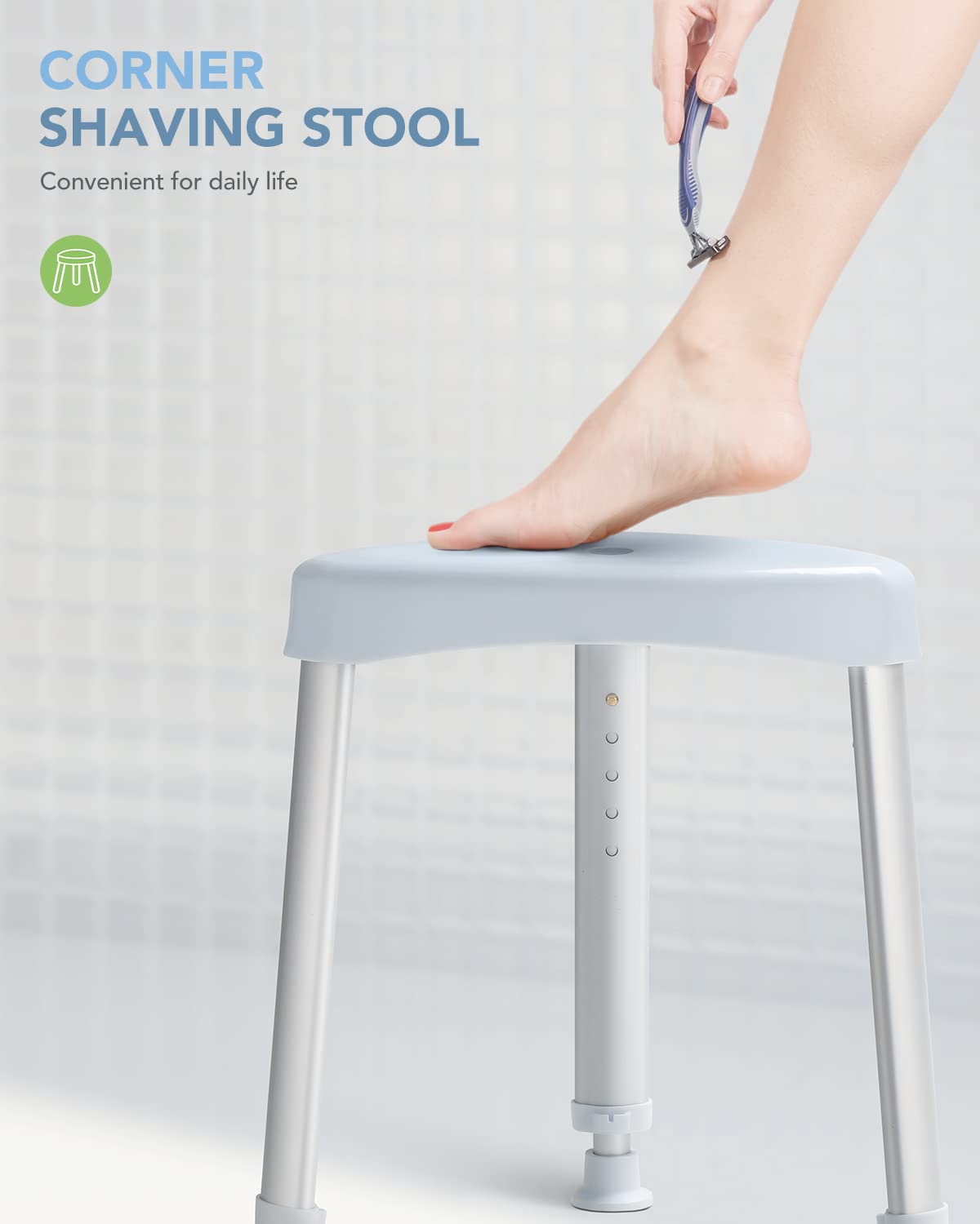 OasisSpace Adjustable Corner Shower Stool - Triangle Spa Shower Seat for Inside Shower, Shower Shaving Stool for Adults, Anti-Slip and Durable Shower Chair for Small Shower