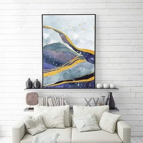 Framed Canvas Home Artwork Decoration Golden Abstract Style Canvas Wall Art for Living Room, Bedroom - 16x24 inches