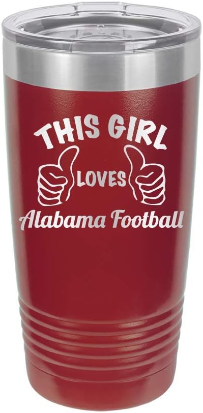 Alabama Football Girl - Engraved Tumbler Wine Mug Cup Unique Funny Birthday Gift Graduation Gifts for Men or Women Christmas Gifts College Roll (20 Ring, Crimson)
