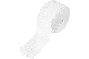 MECCANIXITY 2.2 Yards 2 Inch Elastic Sequins Trim 5 Row Flat Sequin Strip Paillette Sequins Fabric Ribbon for Crafts DIY Sequin Fringe Sewing, White