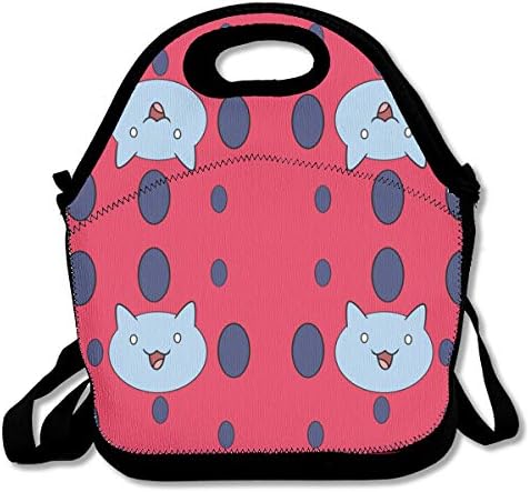 Catbug Pink Blue Dots Lunch Bag Insulated Tote Handbag Lunchbox Food Container Gourmet Tote Cooler Warm Pouch with Shoulder Strap for Women Teens Girls Kids Adults
