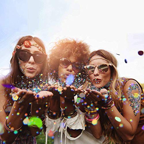 Holographic Glitter 6 Colors Cosmetic Chunky Body Glitter Festivals Rave Accessories Great for Use on Face, Body, Hair and Nails by Yomiie (6 pack)