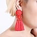 Boderier Thread Tassel Earrings Chandelier Drop Dangling Earrings with Beaded Hoops Stud Earrings Statement Dangles for Women (Red)