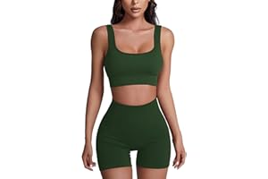 Workout Sets for Women 2 Piece Ribbed Seamless Yoga Outfits Crop Tank High Waist Exercise Shorts Sports Bra Tracksuits