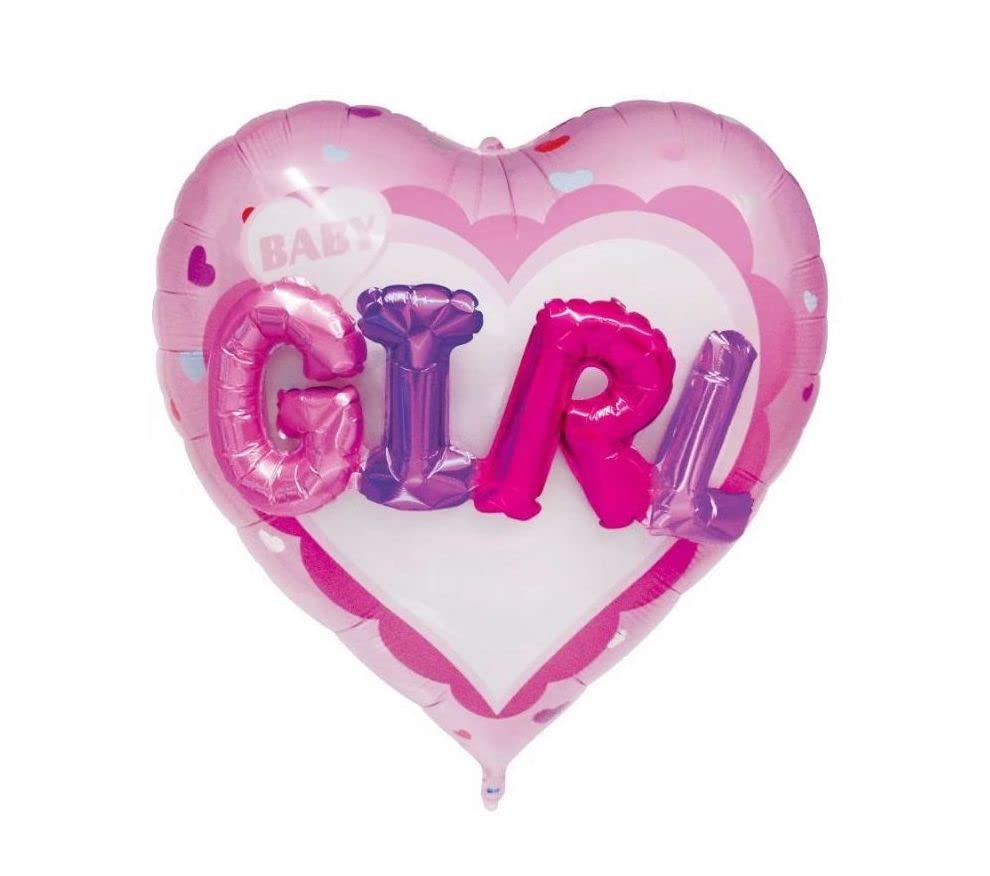 Pink Baby Girl Heart Foil Balloon, 90cm/35inch