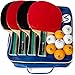 Ping Pong Paddle Set of 4 Paddles and 8 Balls by Scandi Spin, Blue Portable Case for Storage, Table Tennis Rackets with Ergonomic Flared Handle, Outdoor and Indoor Play, Suitable for Kids and Adults