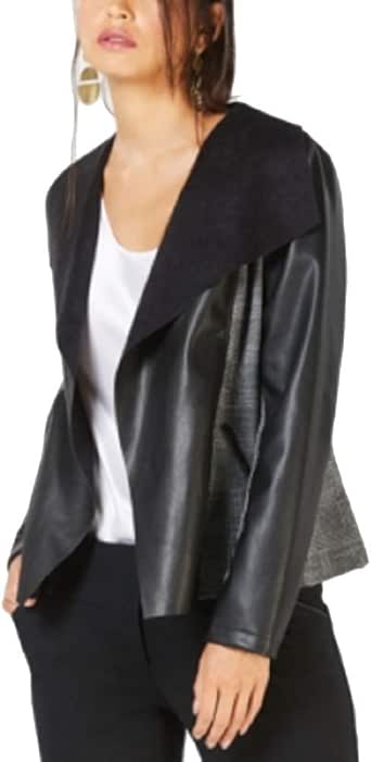 Alfani Faux-Leather Draped Side-Panel Jacket (Deep Black, S) at Amazon Women's Coats Shop
