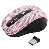 Wireless USB Optical Scroll Wheel Pink Crystal Rhinestone Computer Mouse