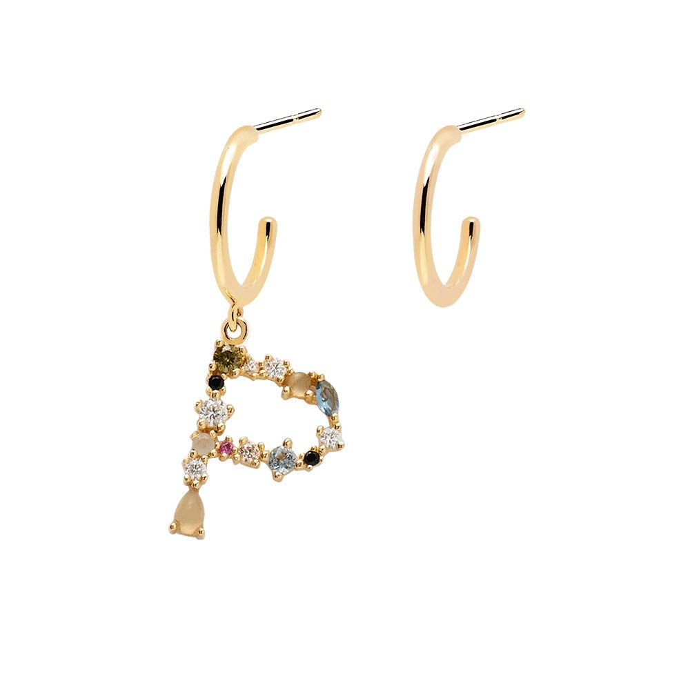 PDPAOLA - Letter P Earrings - 925 Sterling Silver 18k Gold Plated - Jewellery for Women