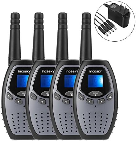 incoSKY Walkie Talkies for Kids 22 Channel 400M-480MHz with PPT/VOX 2 Way Radio 3 KM Long Range and Clear Sound (1 Pair) Grey,Power Adapter, TS60P-4US