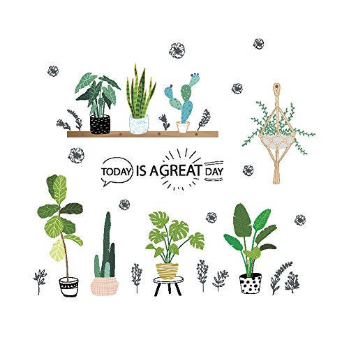 Dragon Honor Cactus Plant Green Leaves Wall Sticker Fresh Pastoral Style Art Mural Wall Decals