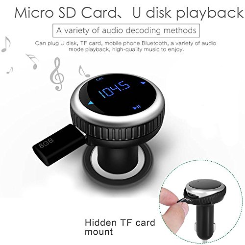 Bluetooth Car Kit FM Transmitter, Wireless In-Car Bluetooth FM Transmitter & Car Charger Modulator Hands-free Car Radio Adapter with LED Display Dual USB Port, MP3 Player U Disk & SD card Android IOS