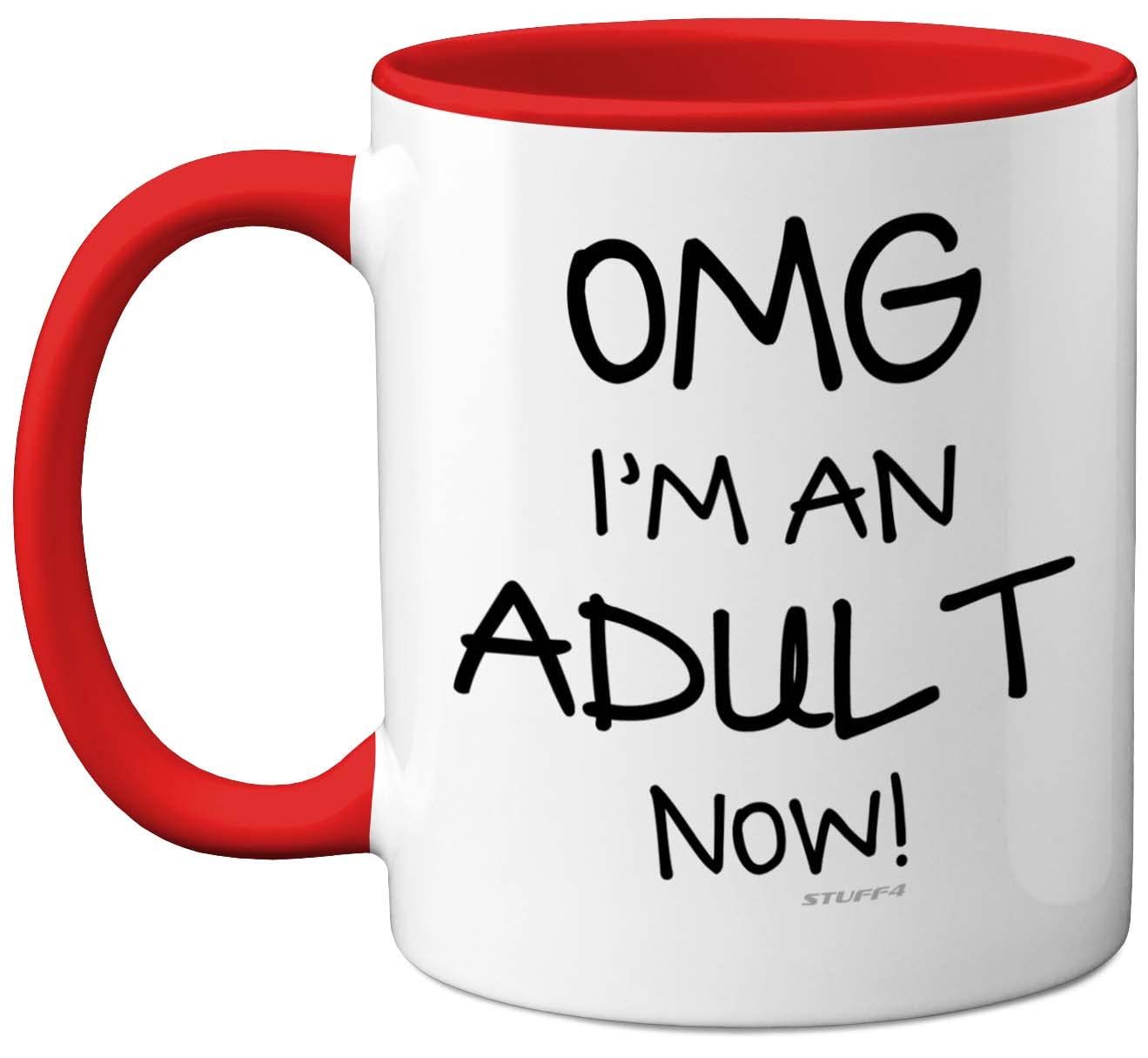 Stuff4 18th Birthday Presents for Girls or Boys - OMG I'm an Adult Mug, Fun Mug Gifts for Adult Son or Daughter. Perfect 18th Birthday Red Handle Great Presents 18 Year Olds from