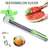Watermelon Slicer Fruit Knife-PATENTED-RUCACIO Melon and Cantaloupe Fruit Slicer, Carver, Knife - Carving and Cutting Tools for Home, Professional Restaurant Chefs - Easy Grip Kitchen Gadgets (GREEN)