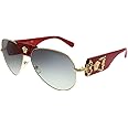 Versace Baroque VE 2150Q 100211 Gold Red Leather Metal Aviator Sunglasses Grey Gradient Lens