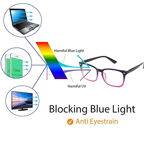 Cyxus Blue Light Blocking [Clear Lens] Glasses, Anti Eye Strain Headache Computer Eyewear for Women (Gradient Pink Frame)
