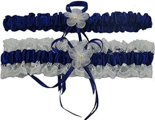 AZDRESS Lace Wedding Bridal Garter with Flower Pearl Bowknot Rpyal- Set of 2