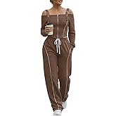 CHICME Two Pieces Sets for Women Spring Cold Shoulder Long Sleeve Tops Wide Leg Pants Matching Lounge Sets Airport Outfit