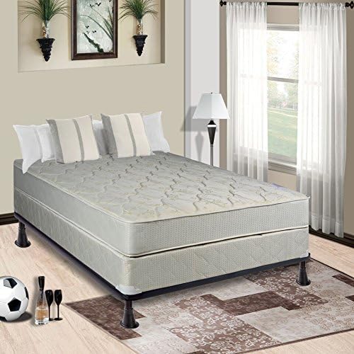 Continental Mattress Gentle Firm Tight top Innerspring Fully Assembled Mattress, and 8" Wood Box Spring/Foundation Set, Twin, Beige