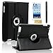 Ctech 360 Degrees Rotating Stand (Black Embossed Flower) Luxury Leather Case for Apple iPad 2 with Smart Cover Wake/Sleep Function