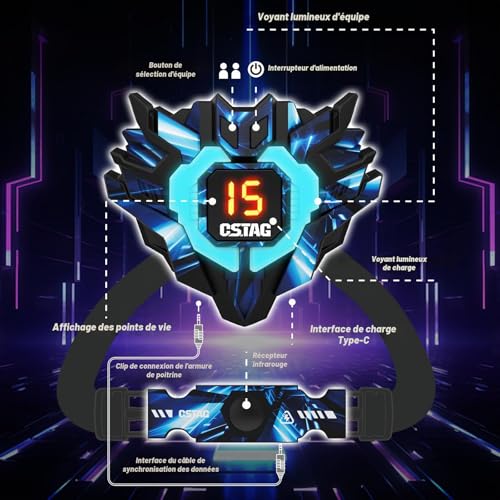 VATOS Rechargeable Laser Tag Set with 360° Sensors for 4 Players, Infrared 2.4GHz Real Time Data Display, Family Group Game for Kids and Teens, Gift for