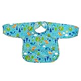 green sprouts Easy-wear Long Sleeve Bib | Full, waterproof protection from mealtime to playtime | Flip-pocket easily catches stray food, Soft & comfortable material, Available in 12-24 mo & 2T-4T