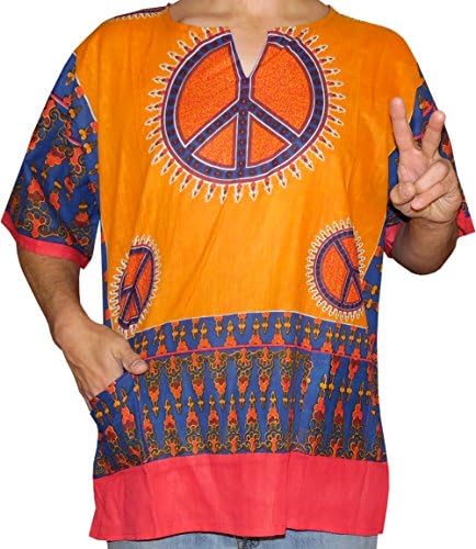 Mens Peace Dashiki One-Size Cotton Hippie Boho By AmericanDashiki In Citrus Sunshine Orange