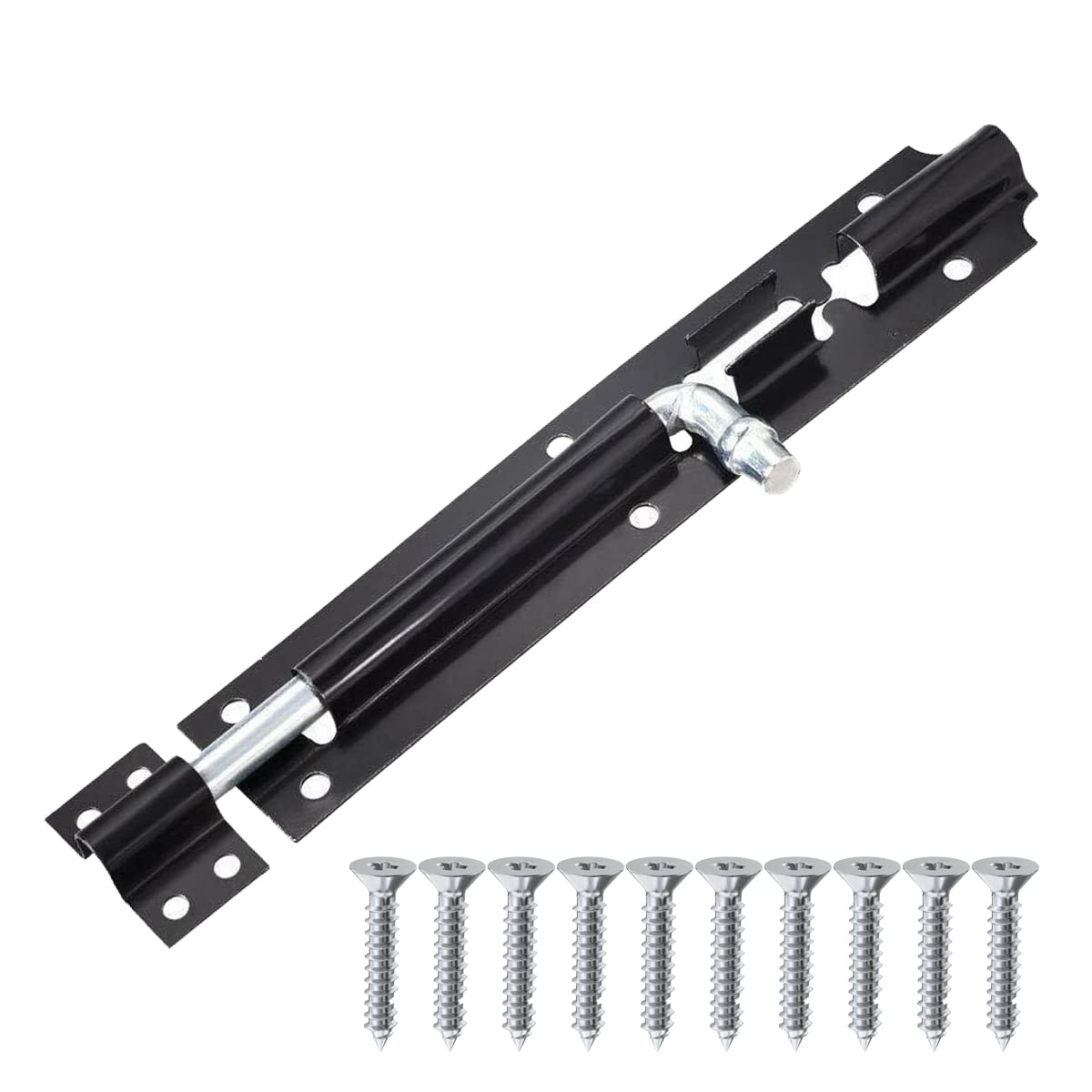 iPEAK Door Bolt Lock (8'') Black Heavy Duty Latch Door Lock (8-inch) Internal Gate Tower Bolt Strong Barrel Bolt Slide Bolt for Door (1 Pack)