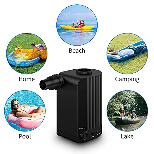 Pompa ad aria Elettrica, Morpilot Pompa ad aria Wireless con Ricarica USB, 3 Ugelli d\'aria, Gonfiaggio/Sgonfiaggio Zattere Gonfiabili per Anelli da Nuoto, Divani Gonfiabili, Palline da Yoga, Nero