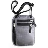 RFID-blocking Lightweight Travel Neck Pouch Passbook Holder Anti-theft Security Wallet with Adjustable Strap (Gray)