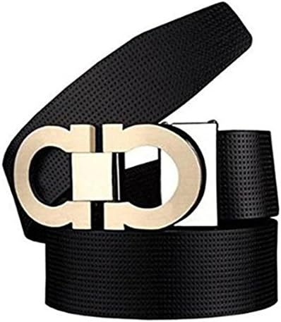 Guan's Men's Smooth Leather buckle belt 35mm Black Buckle and White Leather up to 42in (wasit size 34-38", Black Gold.)